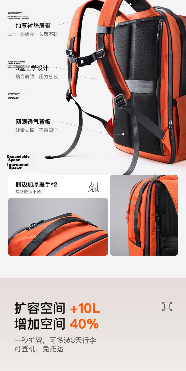 Inateck Men's Large Capacity Expandable Travel Backpack Business Laptop Bag 16-inch Commuter School Bag 3