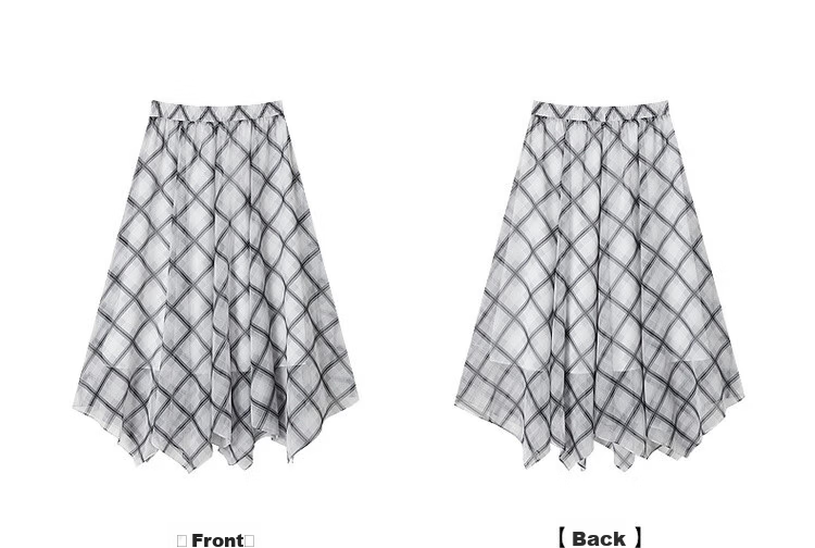 Demana Extra Romantic Summer Vintage Plaid Chiffon Print Elastic Waist Irregular Lightweight Flowing Women's Skirt 19