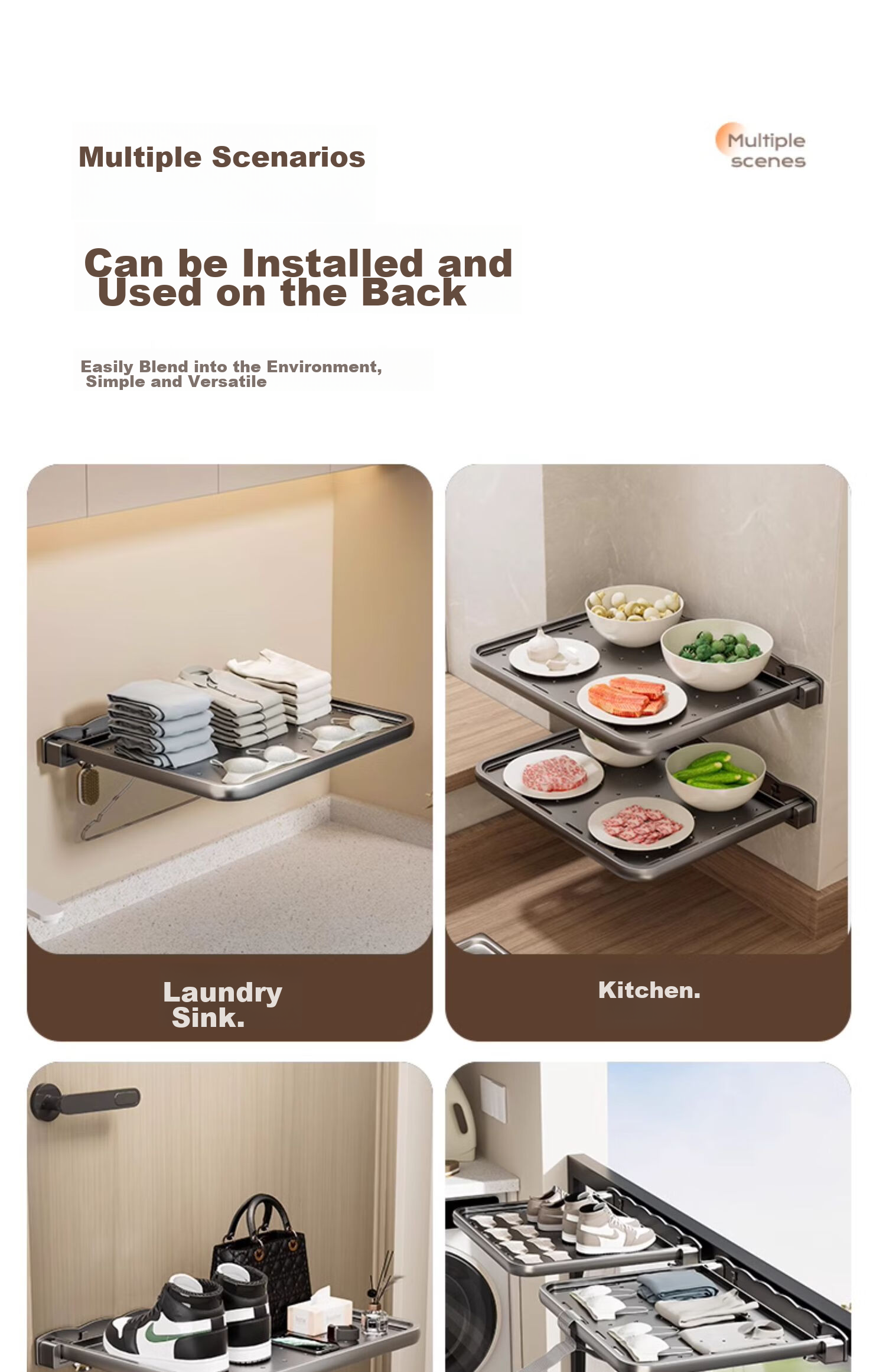 Huxiansen Bathroom Storage Rack, No Drilling Required, Foldable Towel And Bathrobe Holder, Wall-Mounted Organizer Shelf for Bathroom Storage 7