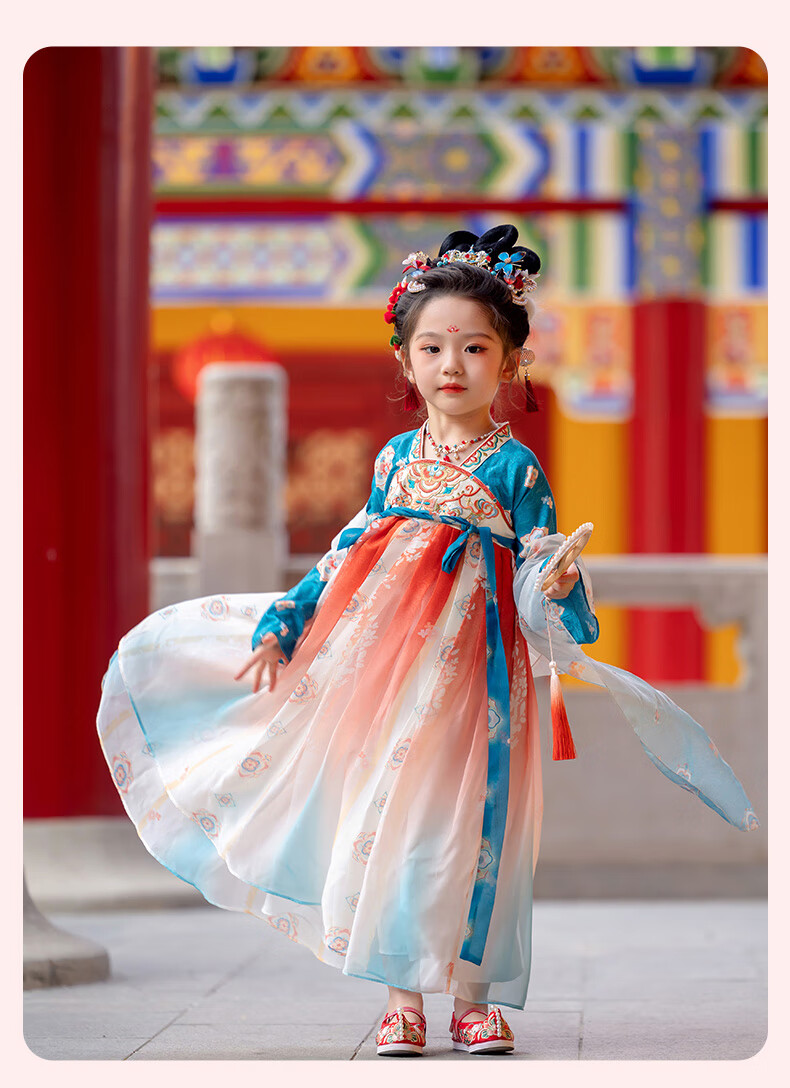 Menghu Yaoguang Hanfu Girls' Traditional Chinese Style Spring and Autumn New Children's Ruqun Dress Red 120cm 16