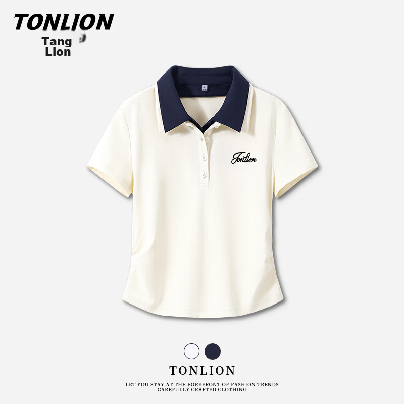 TonLion Women's Short Sleeve T-Shirt Polo Collar Slim Fit Crop Top 2026 Summer New College Style