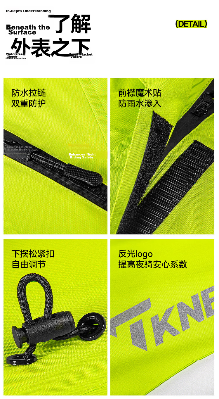 TKNE Electric Motorcycle Raincoat Delivery Rider Two-Piece Waterproof Rain Poncho Motorbike Anti-Rain Suit Green S 15