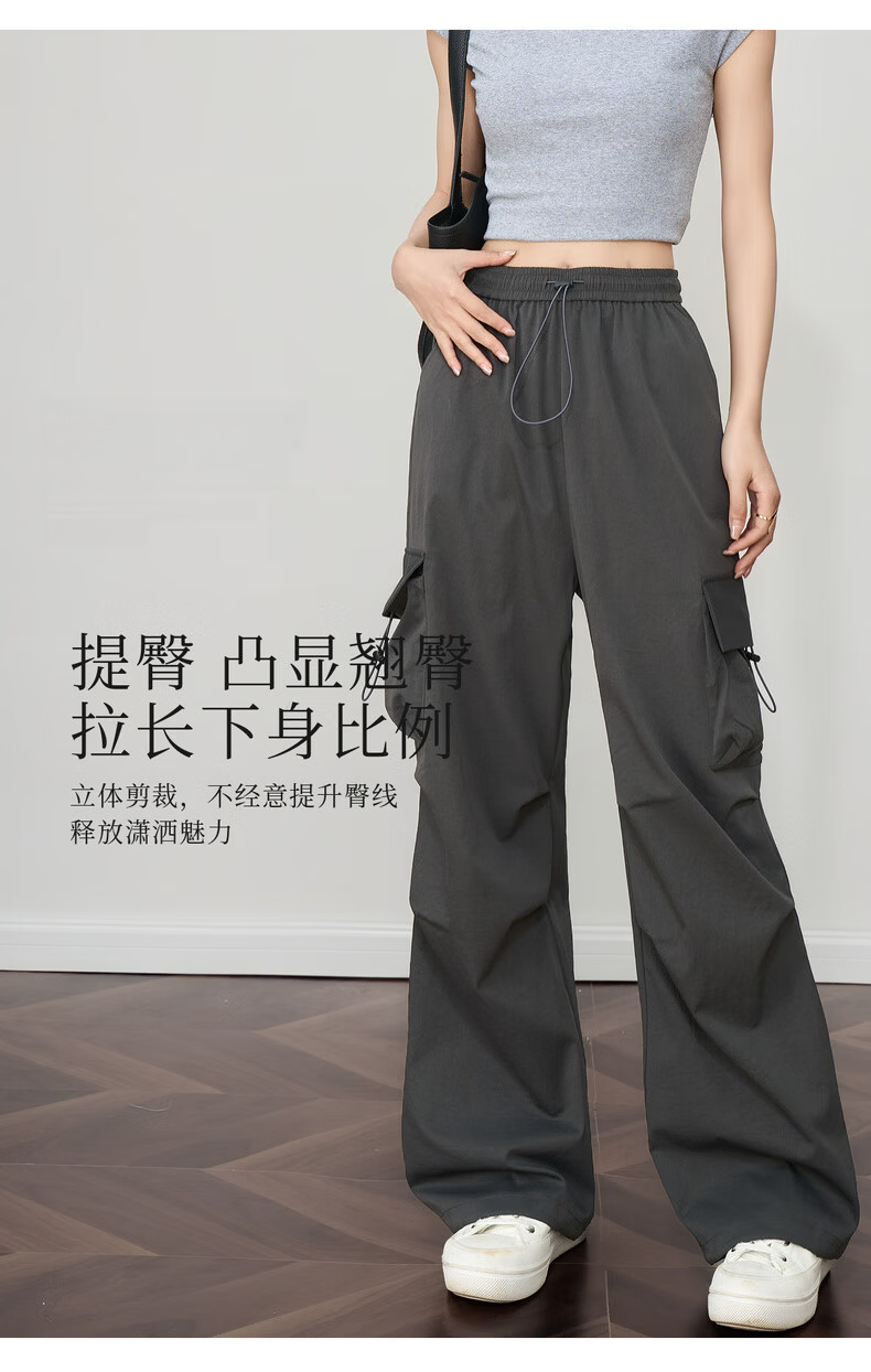 Olrain Women's Gray American Casual Workwear Pants Summer Vintage Sports High-Waist Trousers Gray XL 13