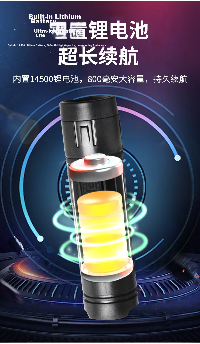 Jujingyang Dual Light Source Flashlight Red Warning Light Mini Portable Side Lamp Rechargeable Dimmable Night Illumination 10