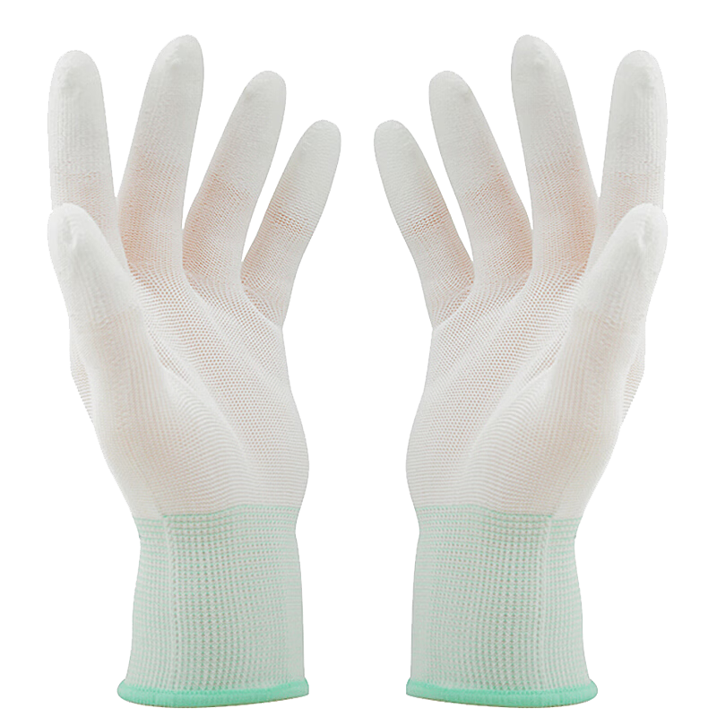 AMS PU Nylon Coated Finger Gloves, Rubber Coated Work Gloves, Summer Lightweight White Gloves, Wear-Resistant, Anti-Slip, Breathable, Unisex Construction Work Gloves, Medium Size, 12 Pairs