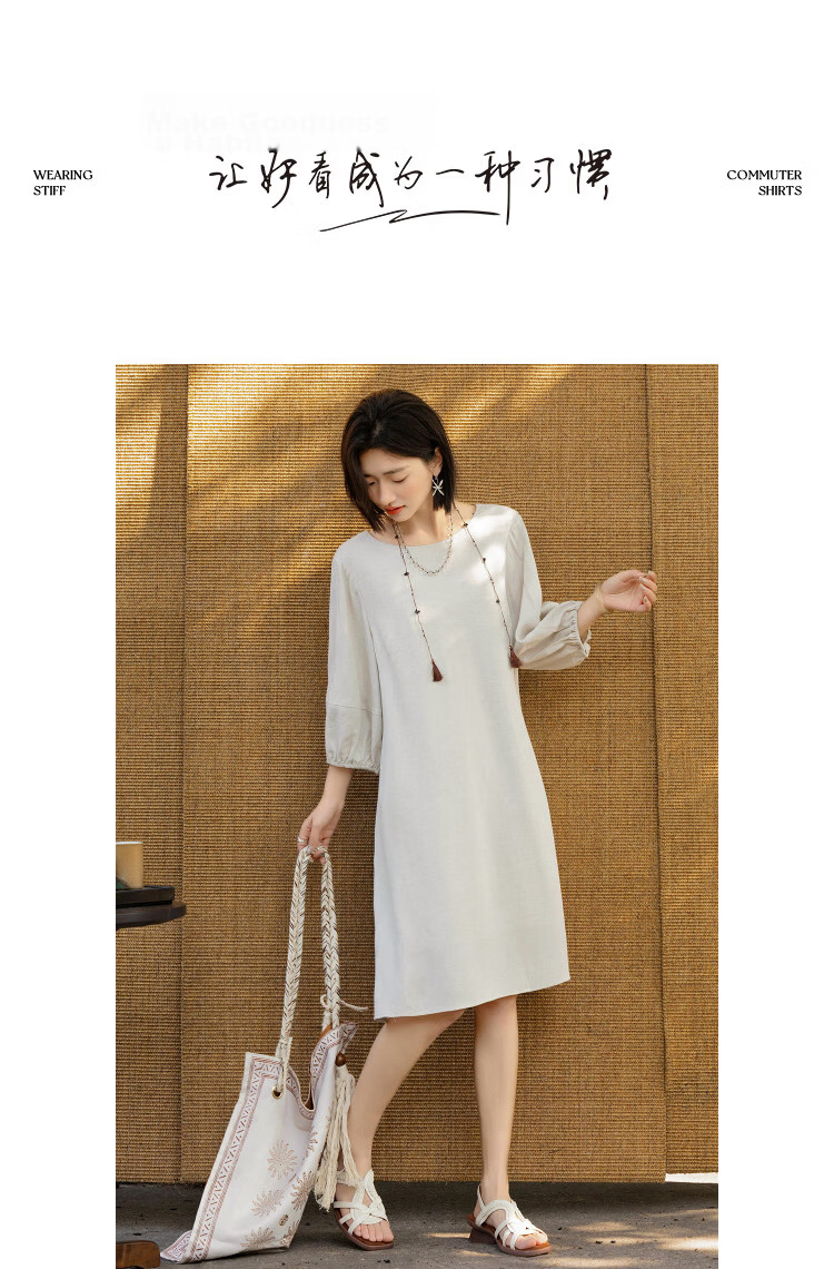 Demana [With Linen] Summer Urban Commuter Round Neck Pocket Sleeve A-Line Slim Fit Dress for Women Premium Feel 10