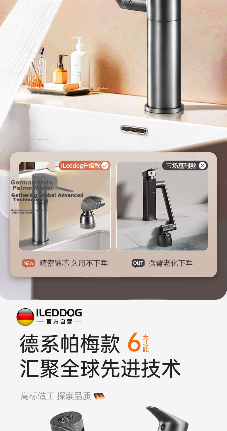 ILeddog Seiko All-Copper Basin Faucet Bathroom Sink Mixer Tap Hot and Cold Water Swivel ZCMLT 3