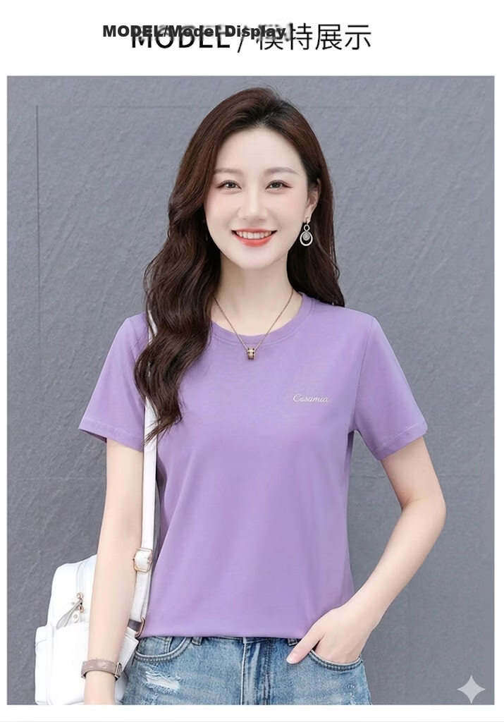 AEMAPE Summer Lightweight Breathable Comfortable Ice Silk Short Sleeve T-Shirt Women Trendy Loose Casual Solid Color Crew Neck Top 13