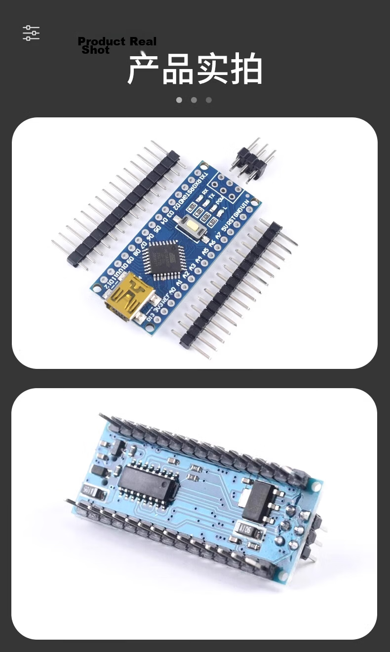 ZAVE Arduino Nano Uno Development Board Kit MINI Interface Pre-soldered Pin Header with Wires (328 Chip) Upgraded ATmega328P Microcontroller Mainboard 6