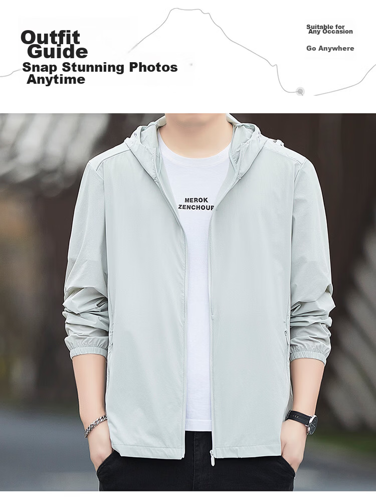 ROMON Men's Summer Ice Silk Quick-Dry Casual Business Breathable Outdoor UV Protection Jacket AG9 Dark Gray XL 11