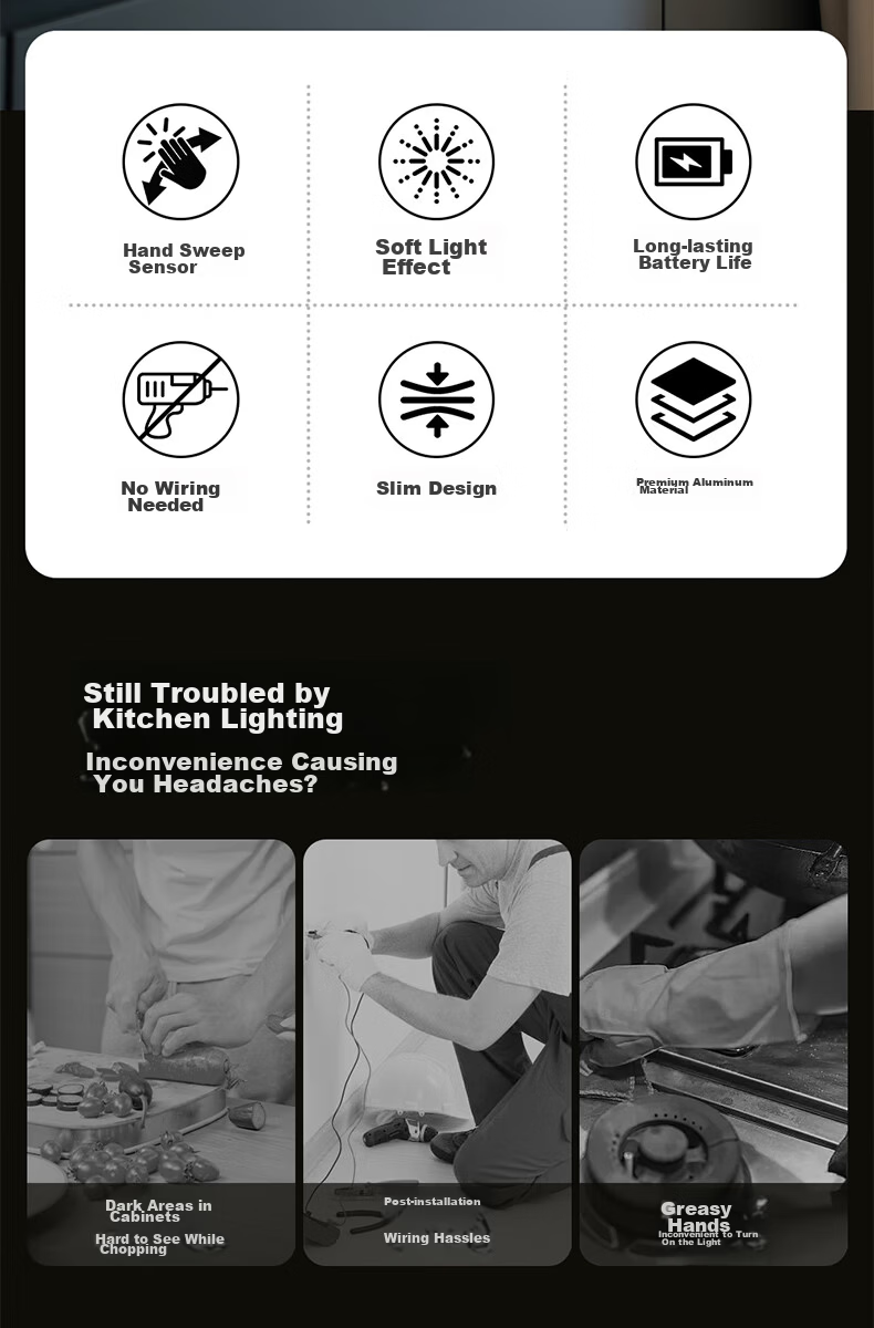 Oppein Induction Cabinet Light Wardrobe Light LED Hand-Sweep Sensor Magnetic Rechargeable Kitchen Shoe Cabinet Night Light 3