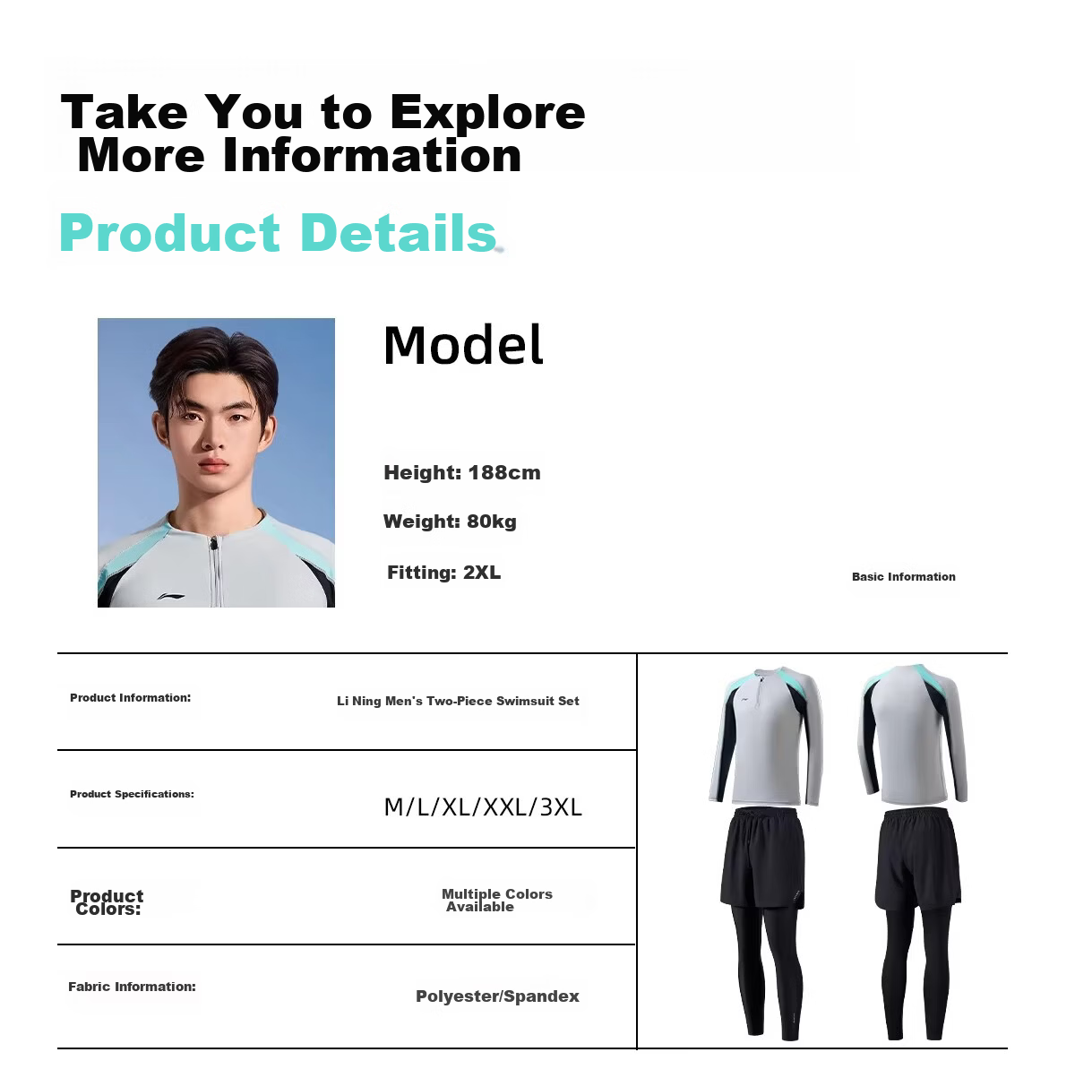 LI-NING Men's Snorkeling Jellyfish Suit Swimming Set Thermal Sunscreen Quick-Dry Long Sleeve Long Pants for Diving Surfing Hot Spring 15