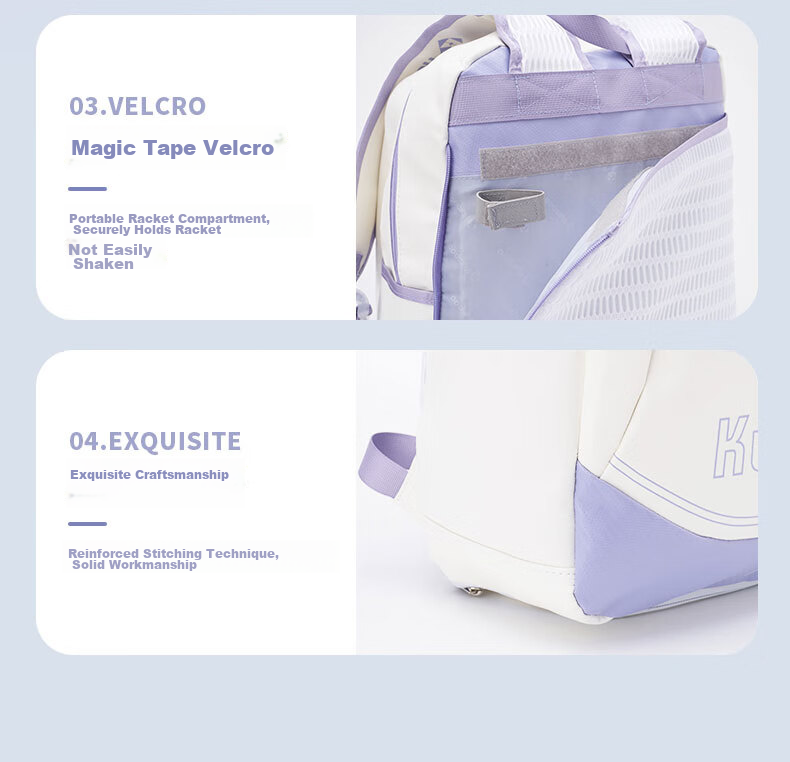 KUMPOO Ball Bag with Separate Shoe Compartment, Tennis Racket Storage, Ventilated Multi-Functional Unicorn Backpack KBR-002 White And Purple 15