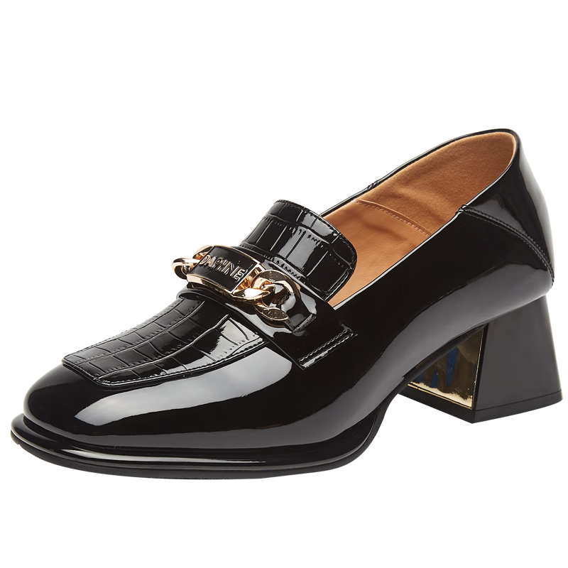 DAPHNE Women's Leather Shoes with Formal Style, British-Inspired Thick Heel, Mid to High Heel, Professional Work Business Loafers Women's Shoes 4622404047 Black 37