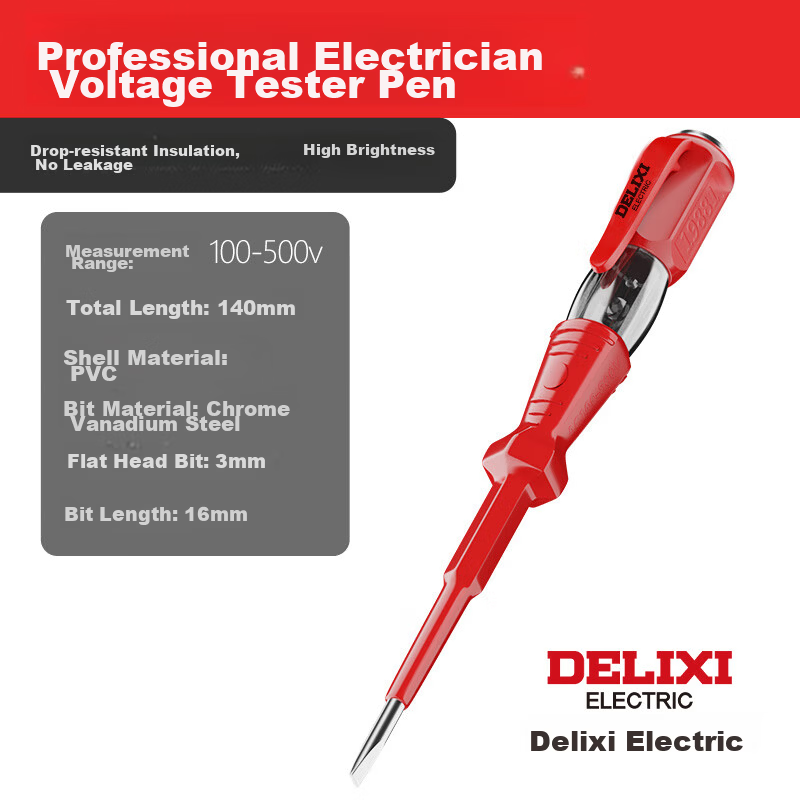 Delixi Electric Tester Pen High Brightness Voltage Detector for Electricians Household Induction Test Pen for Live, Neutral, and Break Point Detection