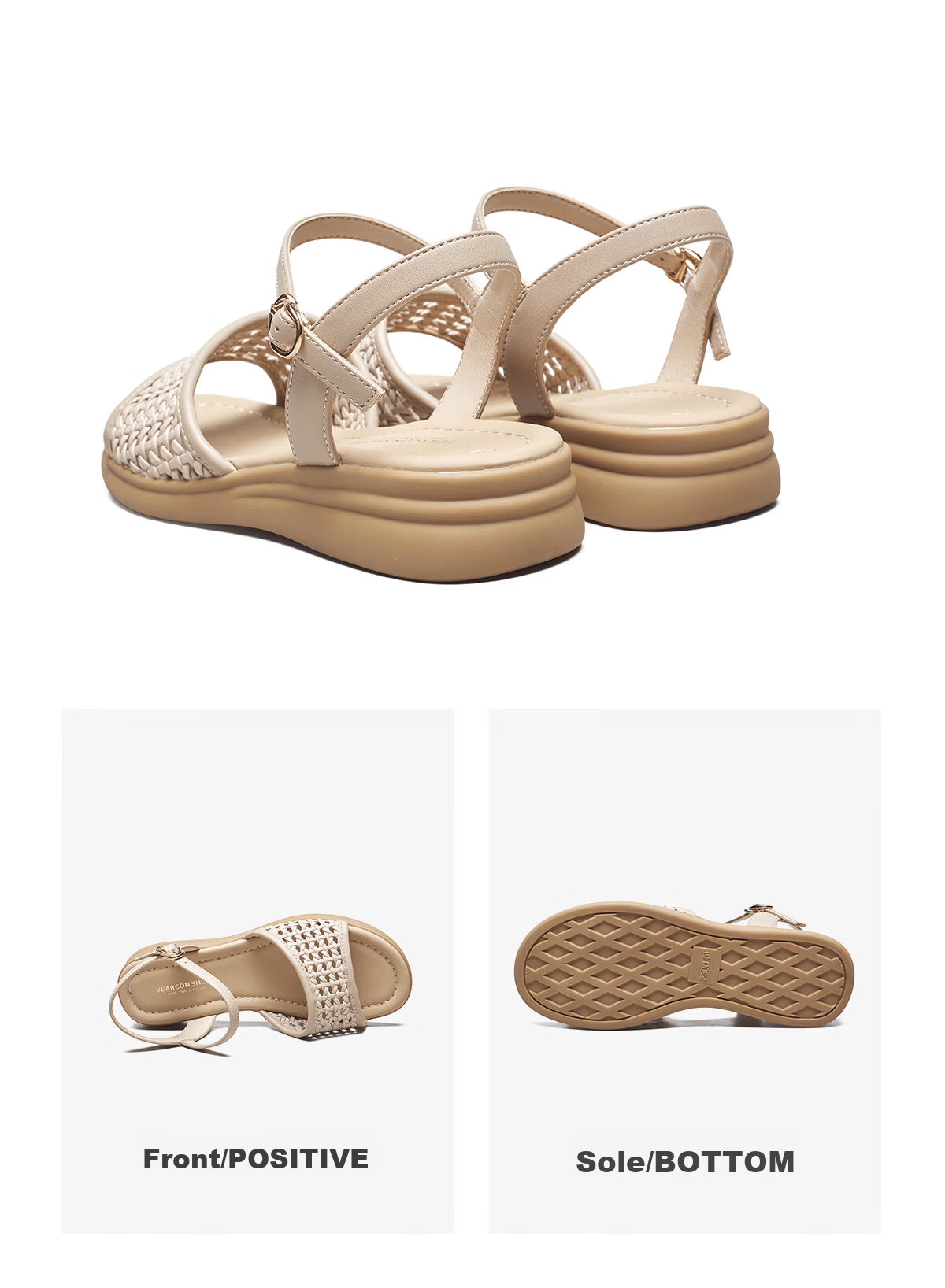 Eierkang Women's Summer Hollow Wedge Mary Jane Sandals Single Strap Middle-aged and Elderly Mom Shoes 49795W Off-white Size 36 17