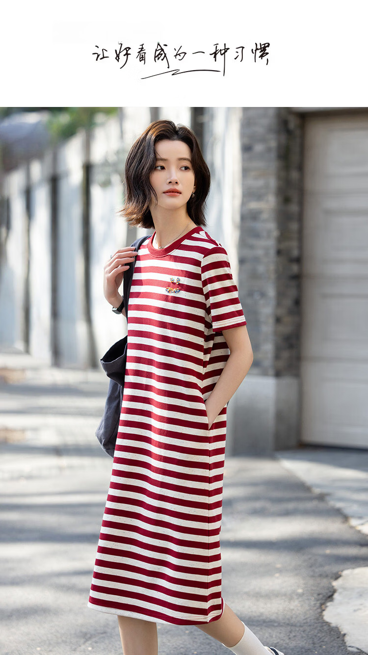 Demana Fresh Cloud Cotton Summer Round Neck Smile Bead Embroidery Short Sleeve Straight Loose Dress for Women Premium Feel 1