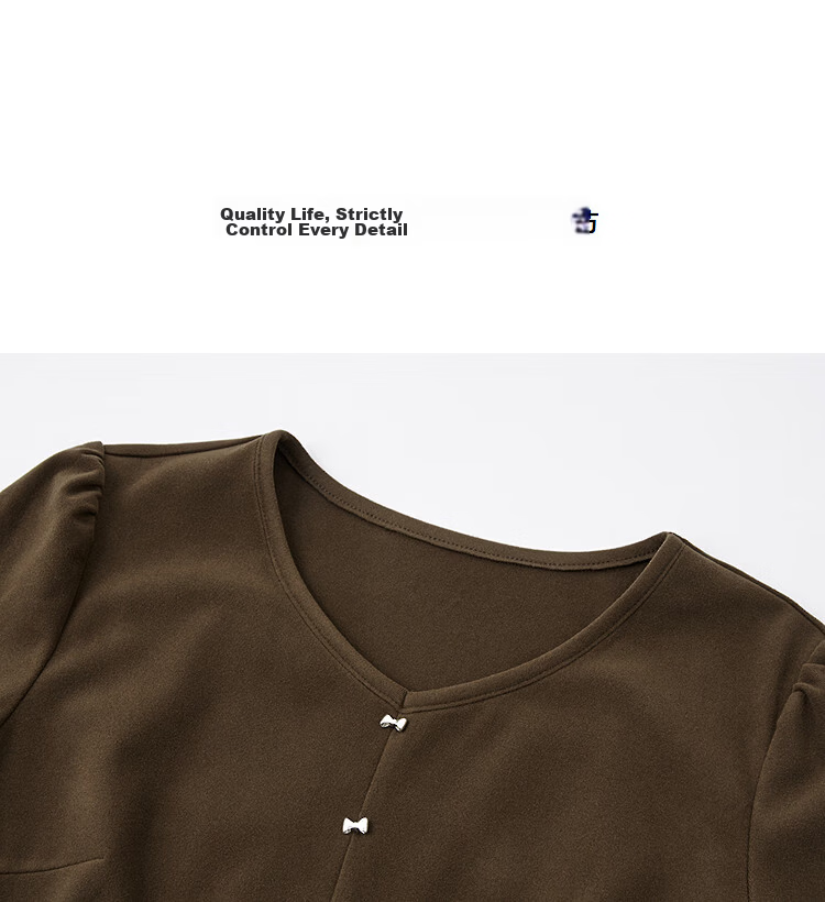 Demana Warm Double-Sided Fleece Autumn Casual V-Neck Irregular Split Metal Button A-Line Women's Dress 12