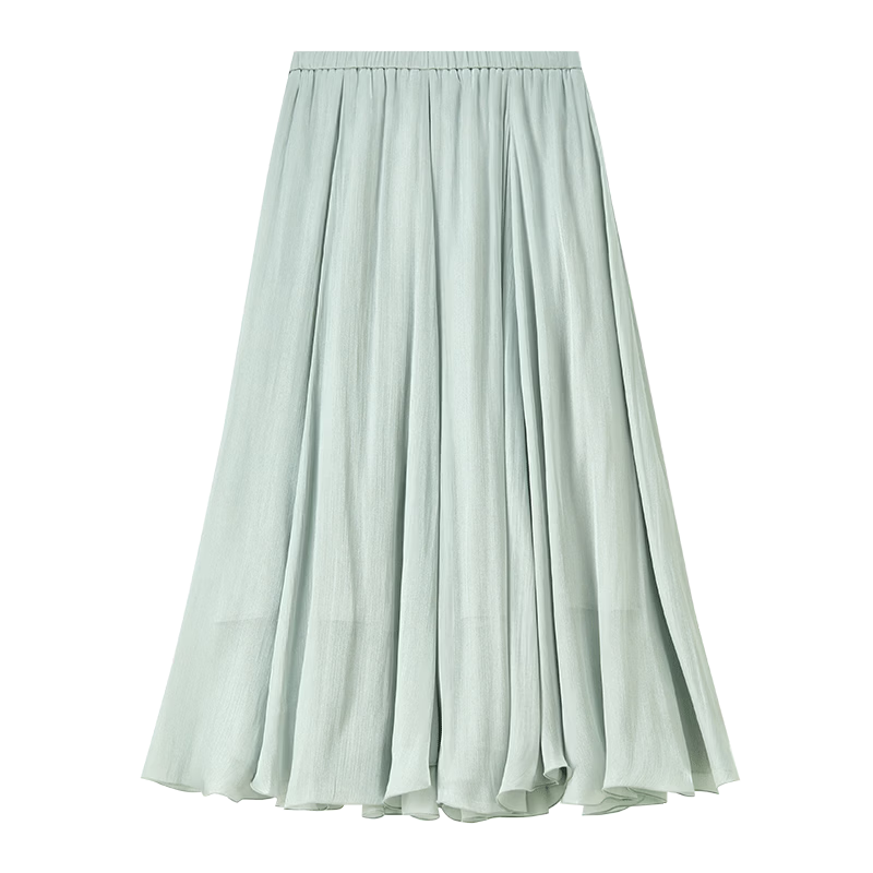 Shangdu Bila Elegant Radiant Half Skirt for Women Summer Soft Style Slimming A-Line Skirt Lightweight Draped Elastic Waist Flared Skirt