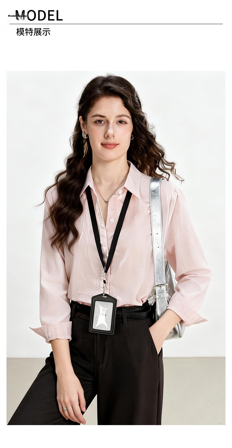 ENC Korean Style Long Sleeve Elegant Light Pink Shirt Youthful Loose Fit Niche Design Commuter Business Top 6