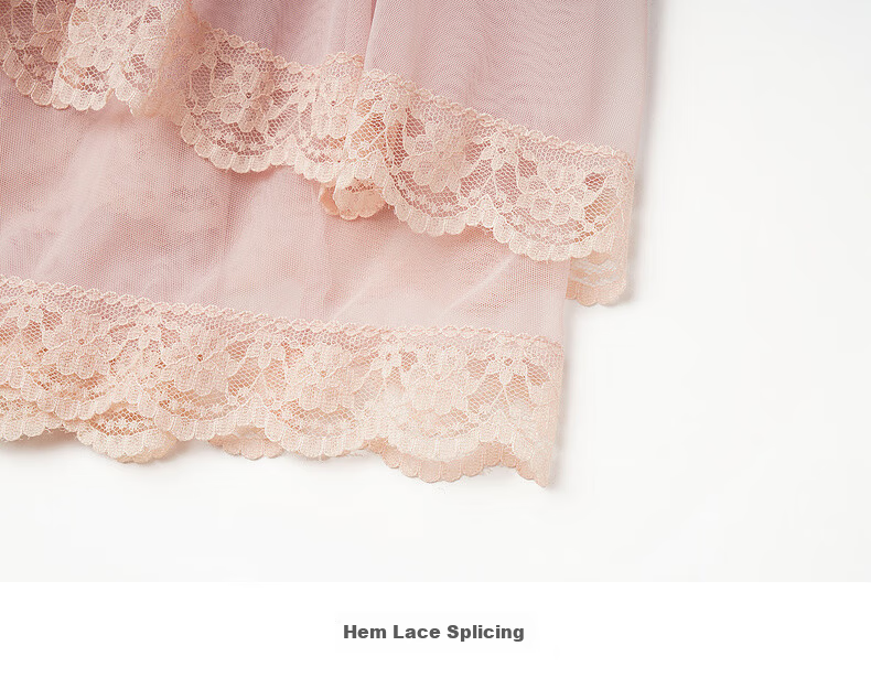 Olrain French Style Women's Skirt Spring Ruffle Lace Spliced Mesh Elegant Long Skirt Pink XL 24