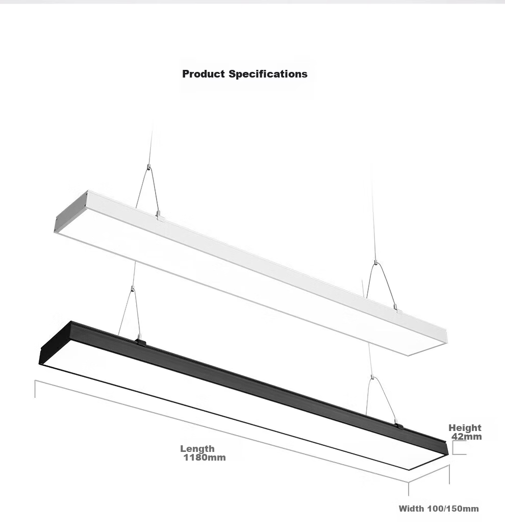 NVC LED Linear Pendant Light Office Rectangular Commercial Lighting LED Strip Light Modern Minimalist High CRI Linear Light 50W White Light White Body 18