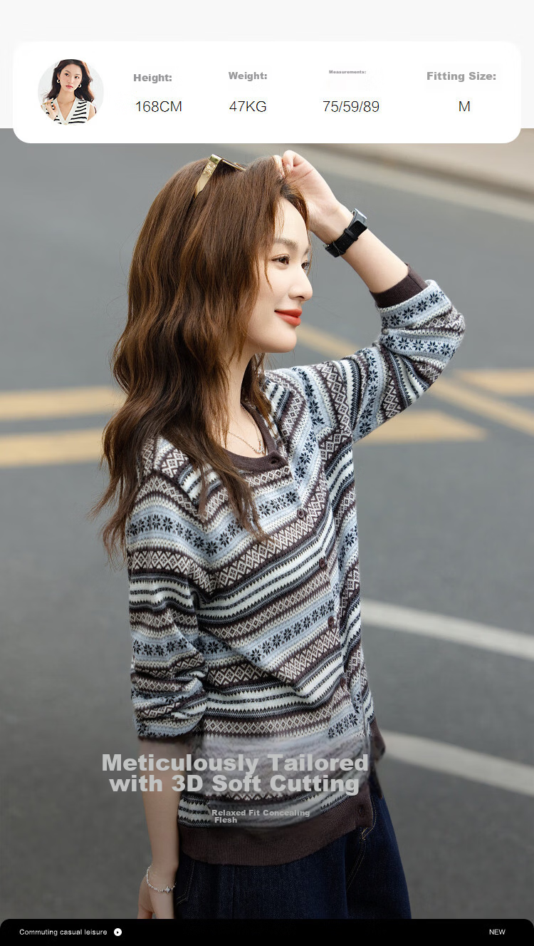 Demana【With Mulberry Silk/Wool】Autumn Vintage Colorblock Jacquard Slim Fit Knit Cardigan for Women Premium 12