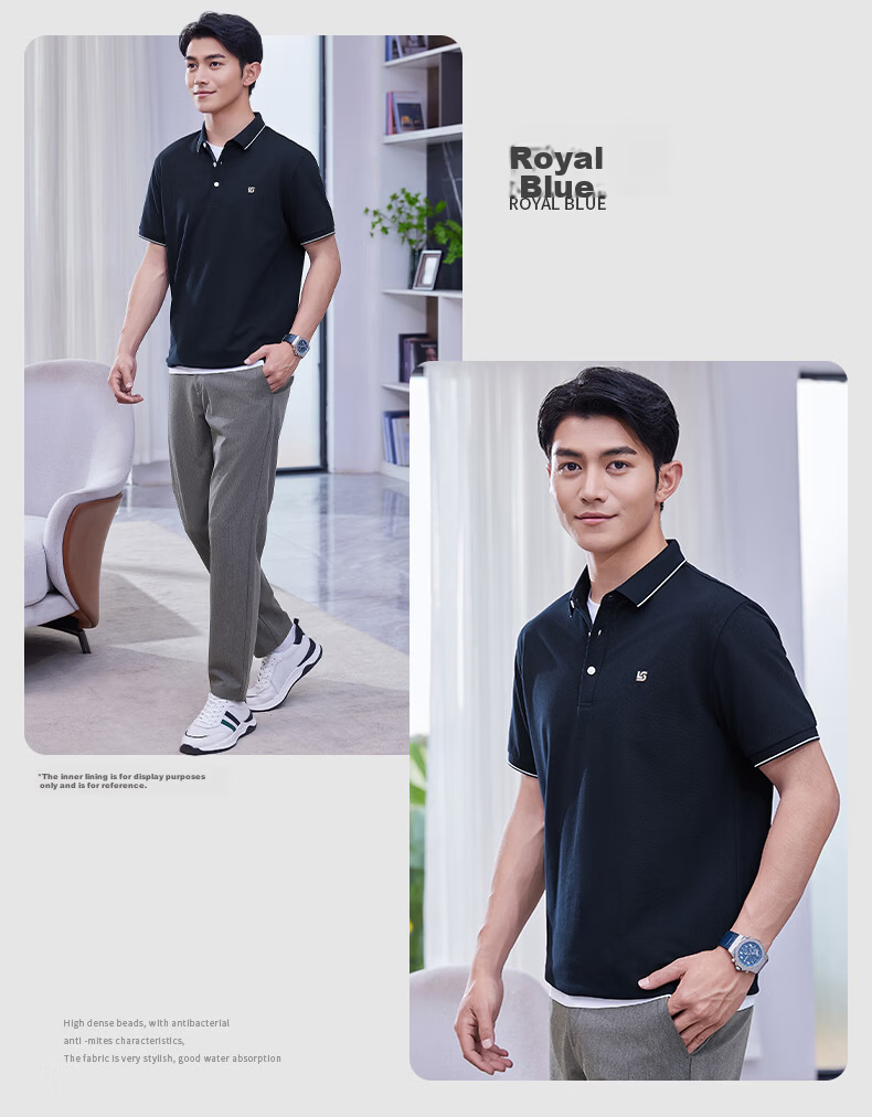Laxton Men's Short Sleeve Summer Polo Shirt Antibacterial Moisture-Wicking Breathable Cooling Anti-Curling Navy Blue S 21
