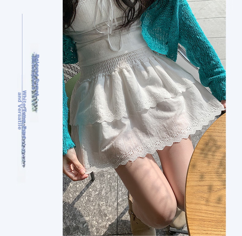 Langsha White Lace High-Waist A-Line Skirt Women Spring Summer Sweet French-Style Short Skirt 11