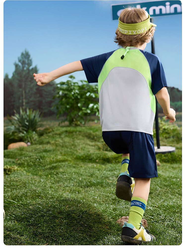 ASK JUNIOR Boys' Quick-Dry Summer Sports Set 2026, Lightweight Breathable Short Sleeve and Shorts Two-Piece, Blue, Size 90 16