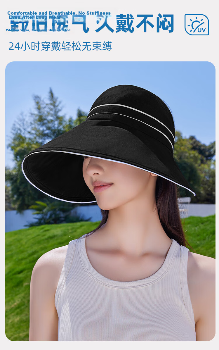 Romon Women's Sun Protection Hat UV Protection Wide Brim Face Covering Sun Hat Open Top Bucket Hat 9