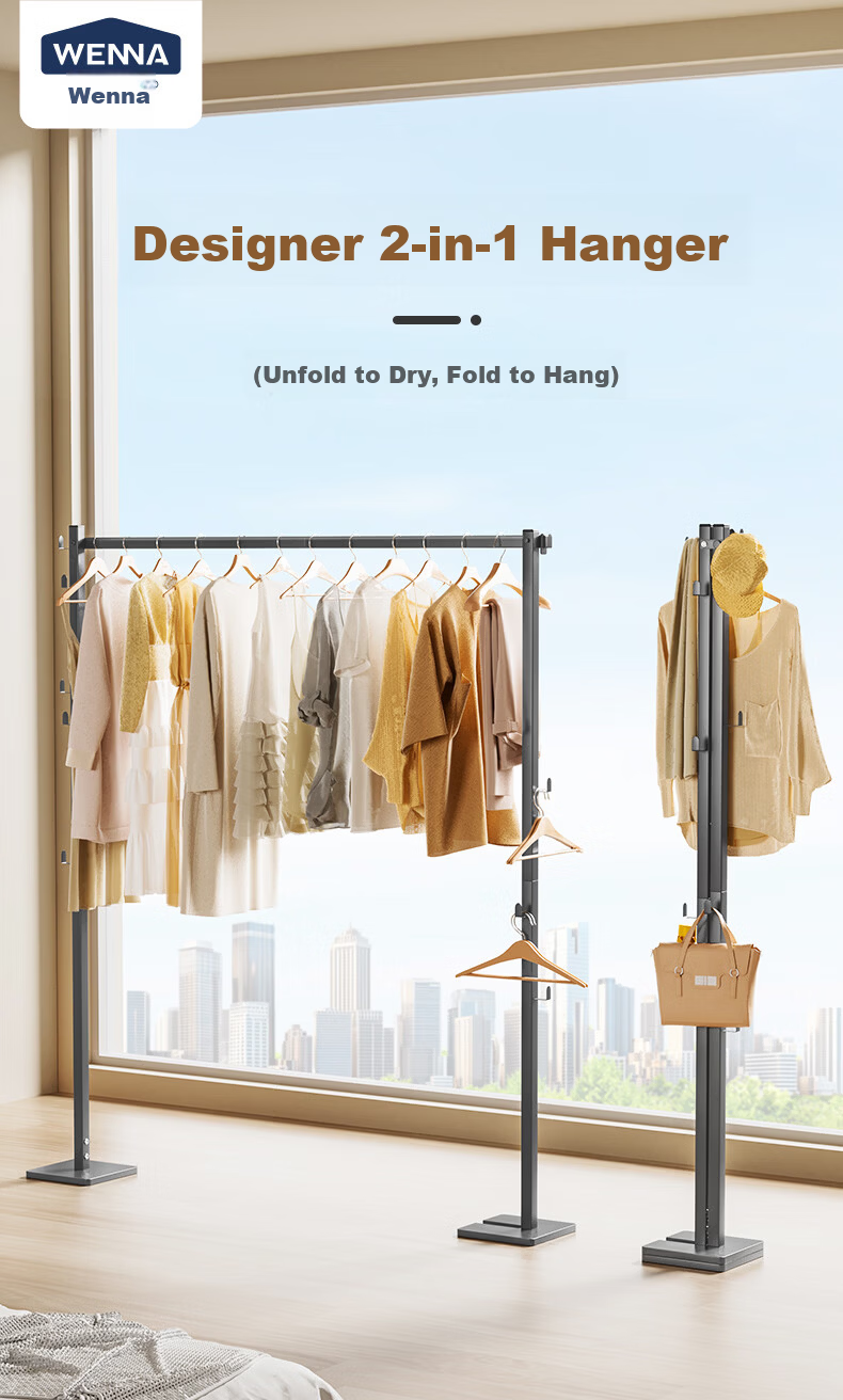 Wenna Floor Standing Clothes Rack Bedroom Coat Hanger Small Space Indoor Drying Rack Simple Hat and Coat Stand 1