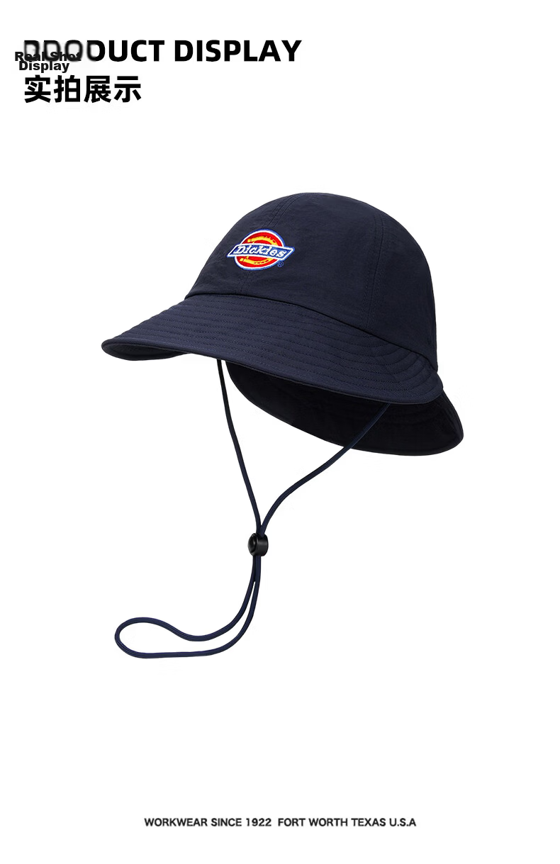 Dickies New Solid Color Double Brim Sunshade Fisherman Hat Unisex Couple Large Brim Breathable Sun Protection Hiking Cap Blue 23