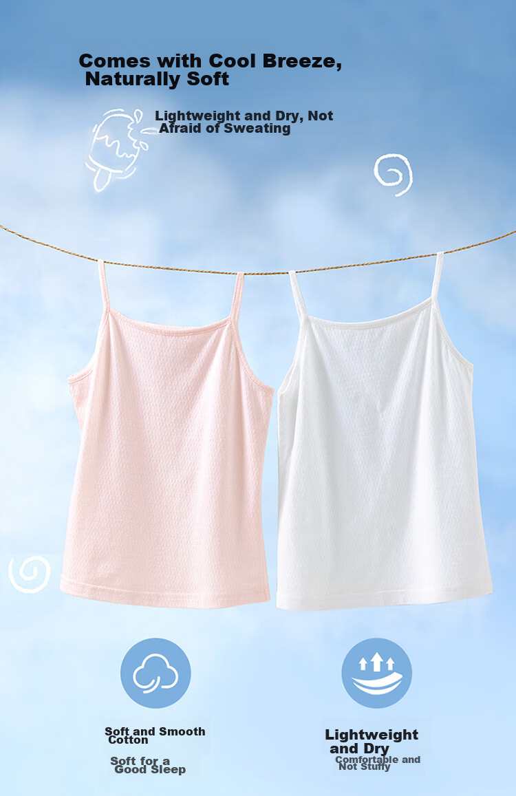 Dingguagua Girls' Camisole, Children's Cotton Tank Top, Baby Development Period, Little Girls' Breathable Style, Pure Cotton, 2-Pack, Size 150 4