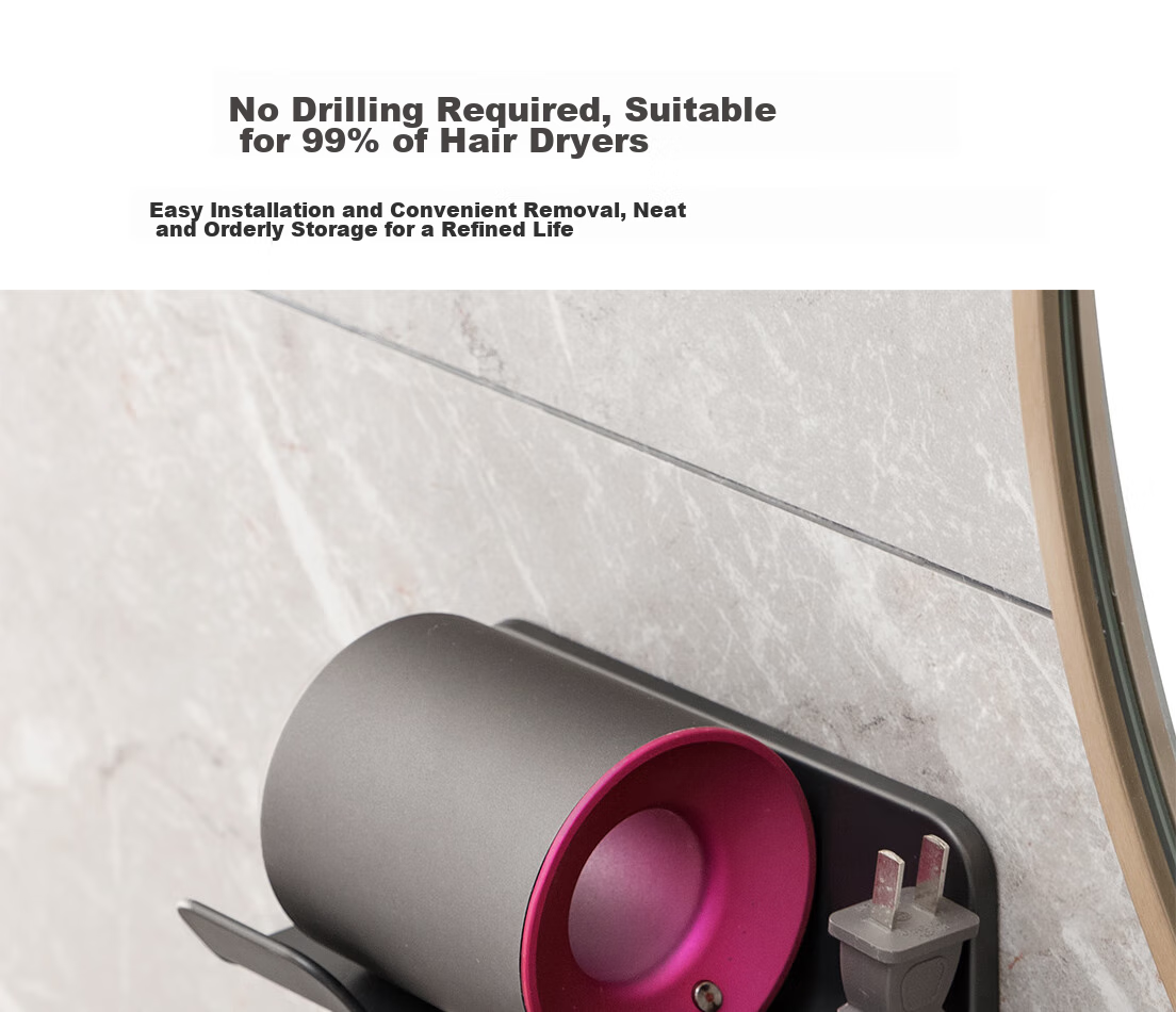 Lanjiaoluo Hair Dryer Holder, Bathroom Electric Fan Fixed Stand, Dailaisenfen Wall-Mounted Bathroom No-Drilling Hairdryer 1