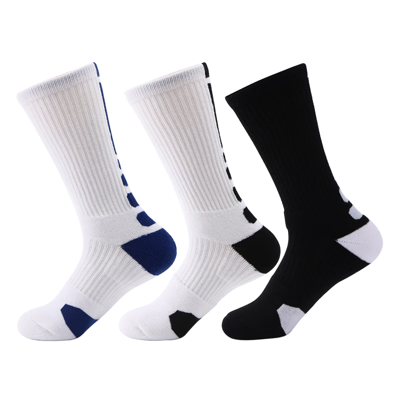 VICTORIATOURIST 3 Pairs Spring Summer Basketball Socks Men Sports Socks Anti-Slip Breathable Terry Bottom High Tube Running Socks
