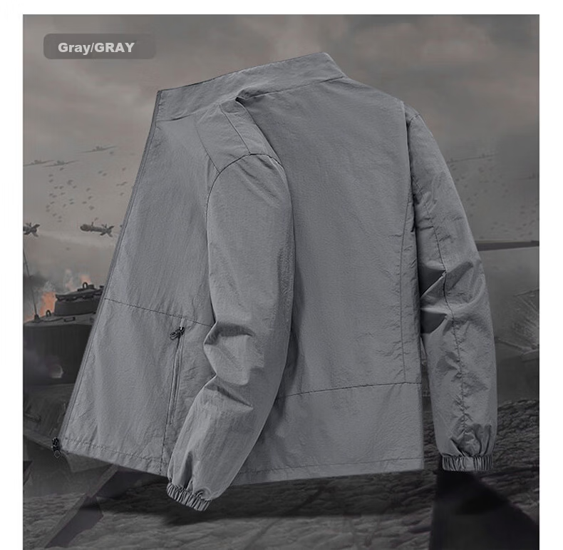 Yalu Ice Silk Men's Jacket Summer Casual Stand Collar Windproof Breathable Lightweight Sun Protection Army Green (Upgraded) 3XL 17