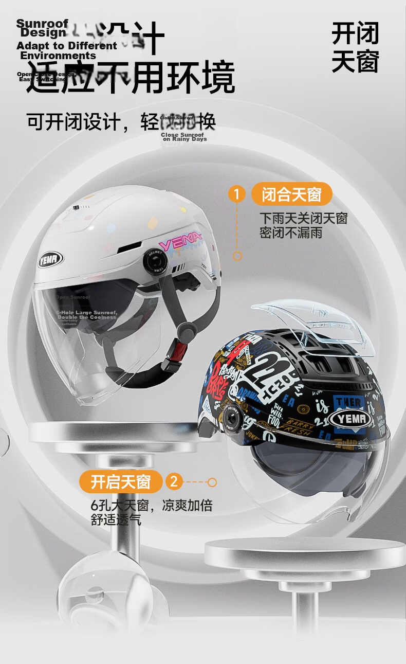 YEMA 3C Certified Electric Vehicle Helmet Unisex Summer Sun Protection Large Sunroof Half Helmet Double Lens Motorcycle Safety Helmet 370S Street Fighter + Aurora Long Lens 7