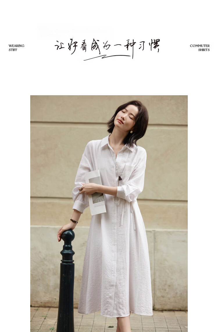 Demana [Linen-Viscose Blend] Spring Smart Casual Polo Collar A-Line Waist Cinched Petite Shirt Dress 10