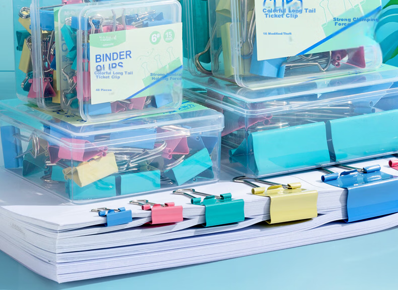 M&G Stationery No.1 50mm 8-Pack Square Box Colored Metal Paper Clips Economical Office Supplies Tail Clips ABS916PL 2