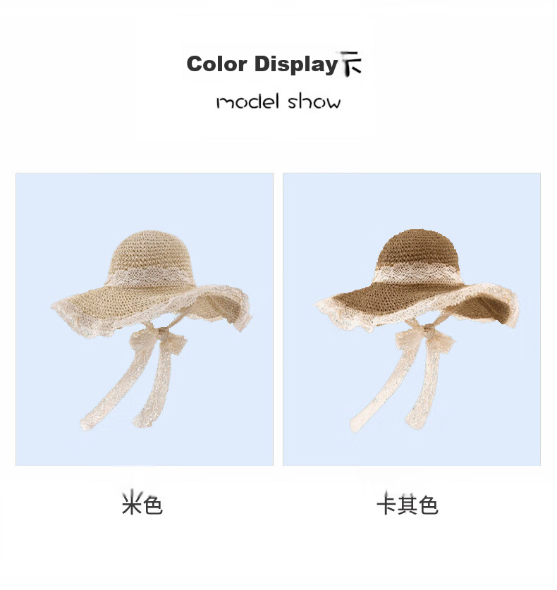 FitonTon Women's Summer Sun Hat Beach Outdoor Straw Hat Korean Style Travel Sun Hat with Tie Hollow Lace Edge Straw Braided Hat 8