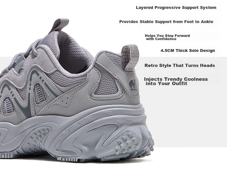 CAMEL Women's Retro Casual Thick-Soled Platform Dad Sneakers X25CX4L4035 Black/Silver White Size 38 52