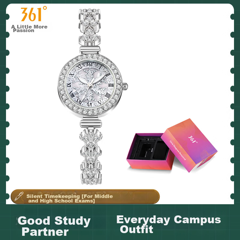 361° Luxury Petite Mermaid Bracelet Watch Snowflake Dial Roman Numerals Elegant Diamond-Studded Women's Watch