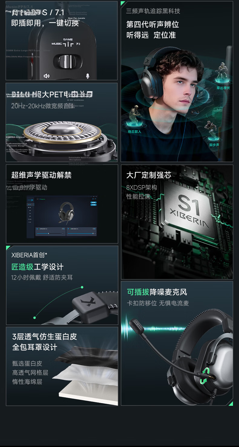 XIBERIA T10 Wired Gaming Headset Over-Ear Esports Four-Chamber Tactical Headphones Delta JDG Paratrooper Edition 11