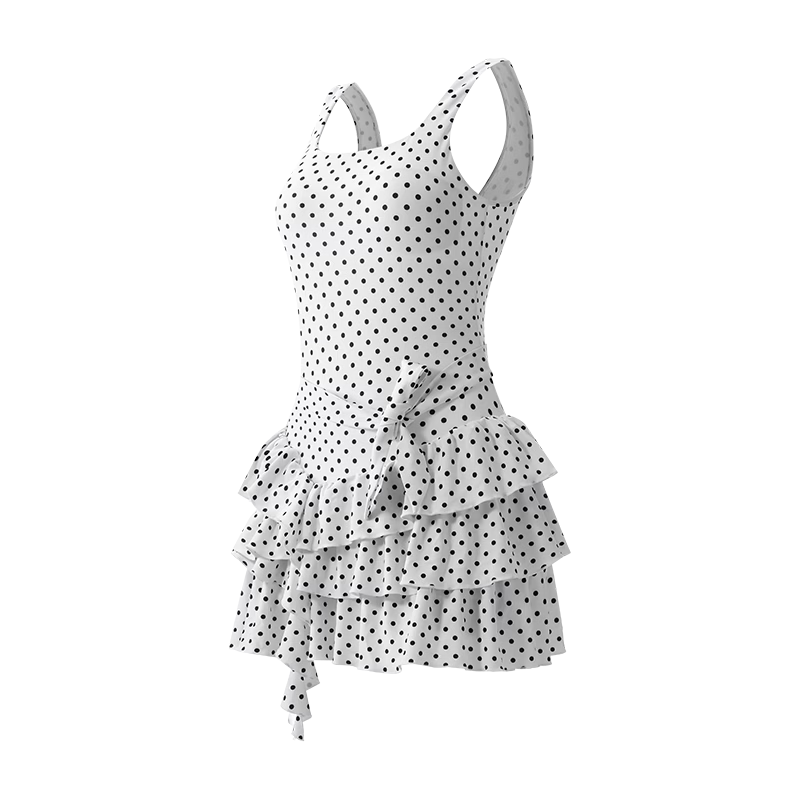PUMA Women's Retro Polka Dot One-Piece Swimsuit with Skirt, Slimming, Anti-Exposure, Comfortable, Sun Protection, Cake Skirt, Vacation Swimwear