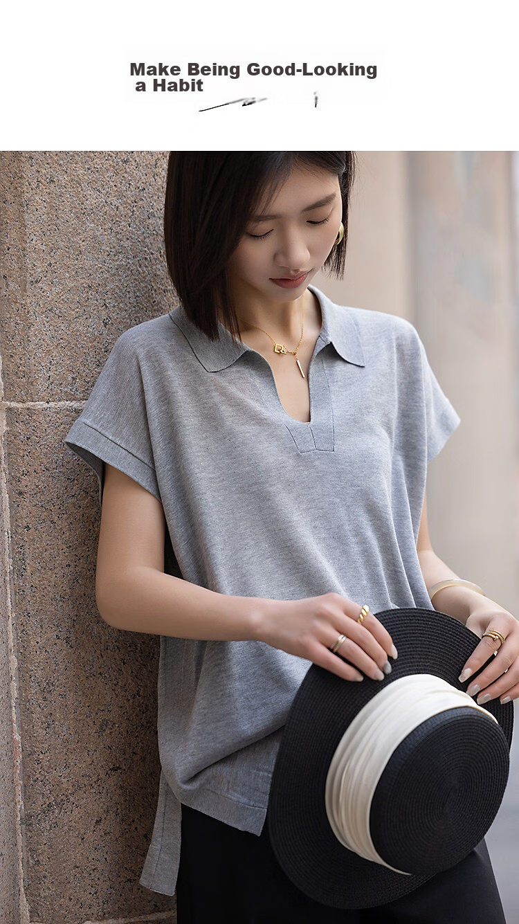 Demana [Breathable Tencel] Summer Lightweight Office Polo Collar Loose Slimming Concealing Knit Sweater for Women Premium Feel 1