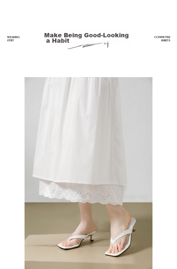 Demana [100% Cotton Poplin] Summer Elastic Waist Lace Splice Mid-Length Loose A-Line Slimming Skirt for Women Premium Quality 10