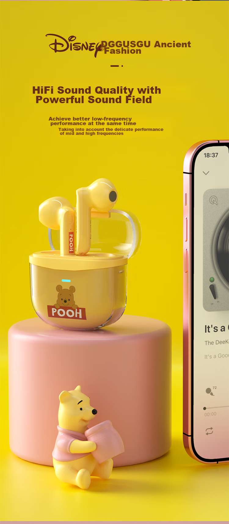 GUSGU Disney Co-Branded True Wireless Bluetooth Earphones, Semi-In Music Sports Running Noise-Cancelling Earphones, Compatible with Apple Huawei Xiaomi Phones, Pink FX-902V 4