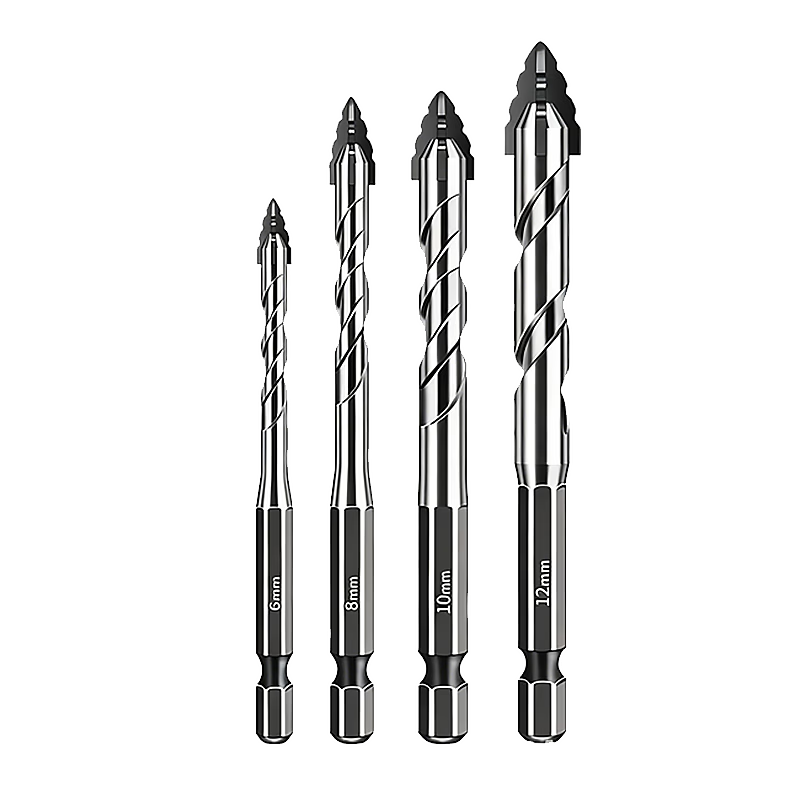 Factory No.1 4-Pack Upgraded Four-Blade Serrated Eccentric Drill Bits for Full Tile, Ceramic, Glass, Marble, Concrete, Stainless Steel