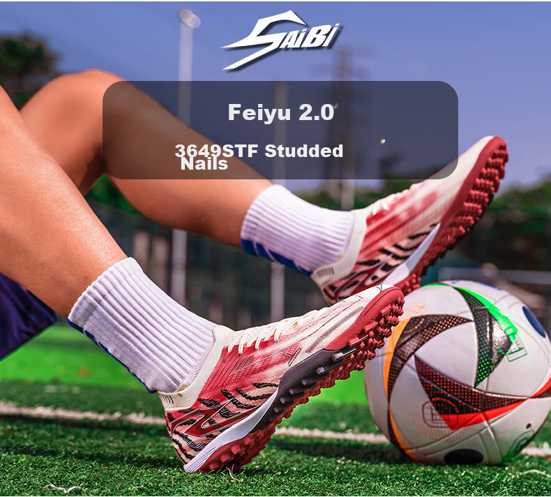 SAIBI Men's Soccer Shoes TF Turf Studs Adult Youth Student Professional Training Competition Shoes 3649S Off-White Red Size 44 11